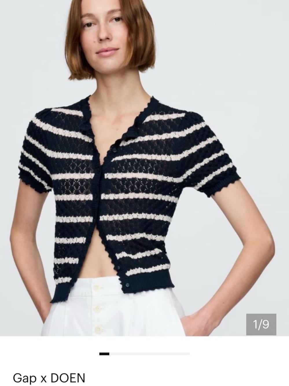 Doen x GAP Navy & White Striped Open-Knit Button Cardigan